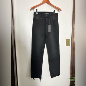 Just Black Denim JBD Black Frayed Button Straight Leg Jeans Size 27